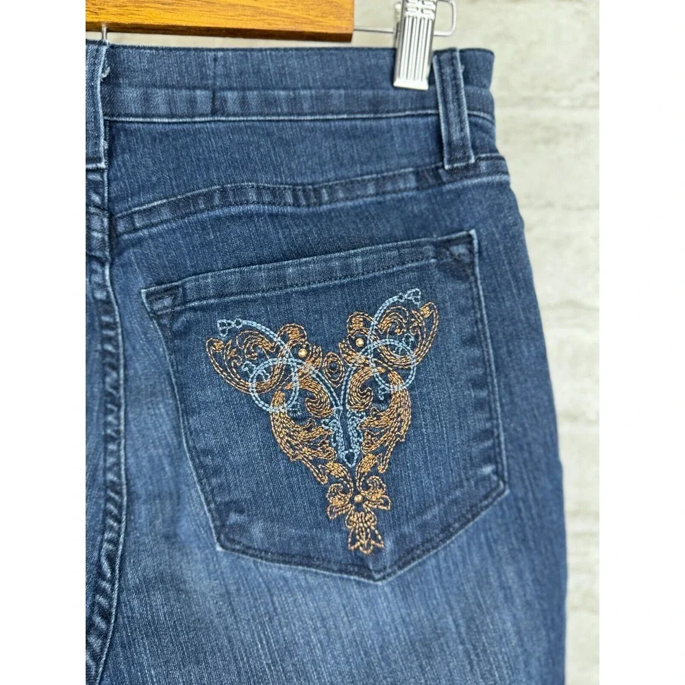 NYDJ Blue Straight Leg Jeans with Embroidered Pockets - Picture 6 of 16
